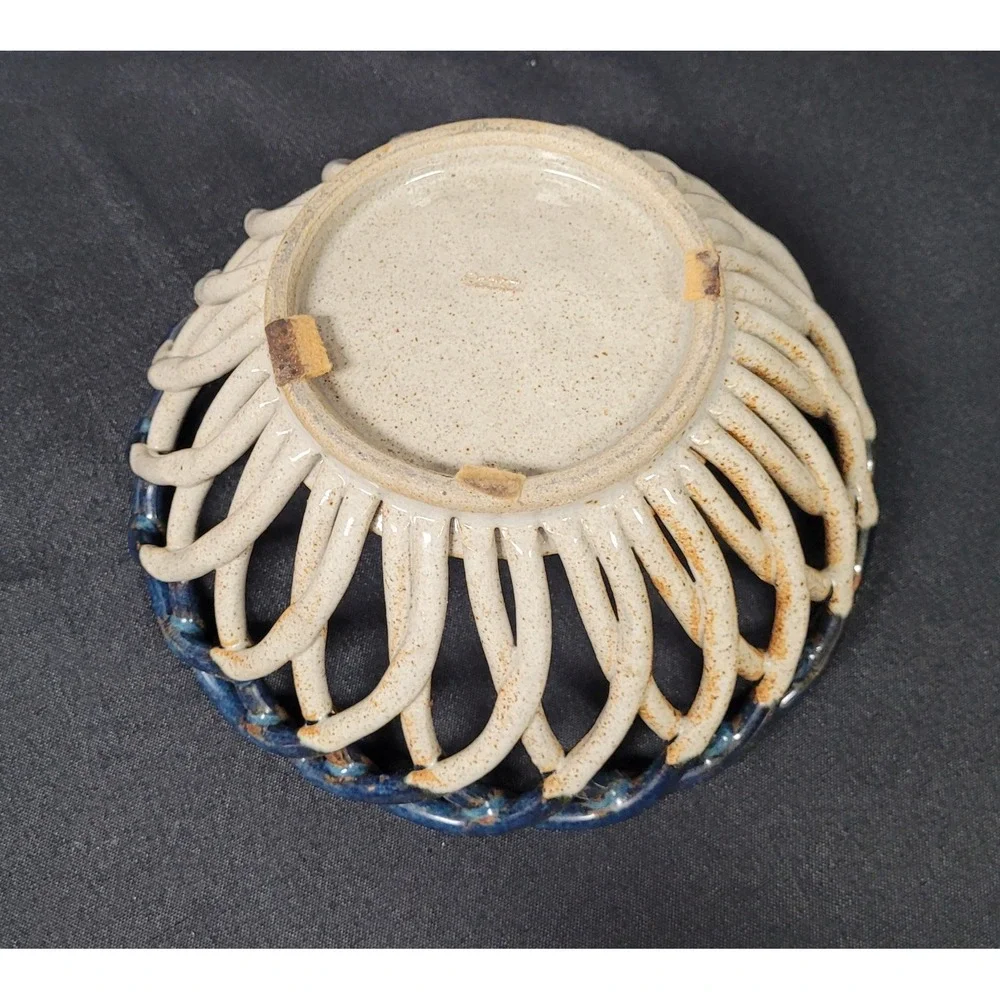 Vintage 1970s-1990s Studio Art Pottery Lattice Decorative Bowl Marked Decker